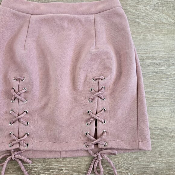 Mini Skirt High-Waist Small Faux Suede Bodycon Sexy Lace-Up Criss Cross Split - Picture 8 of 14